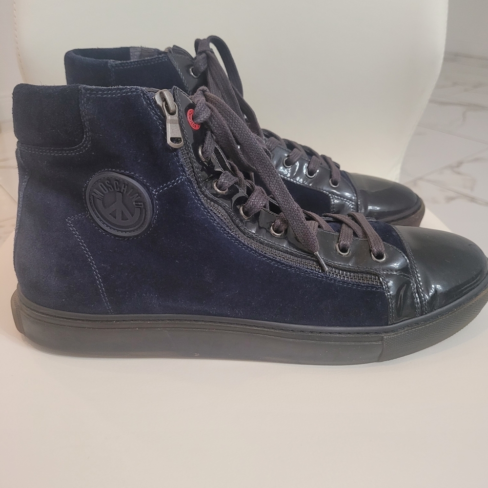 Moschino Men's Navy High-Top Sneakers Size 46/11.5 Made Italy